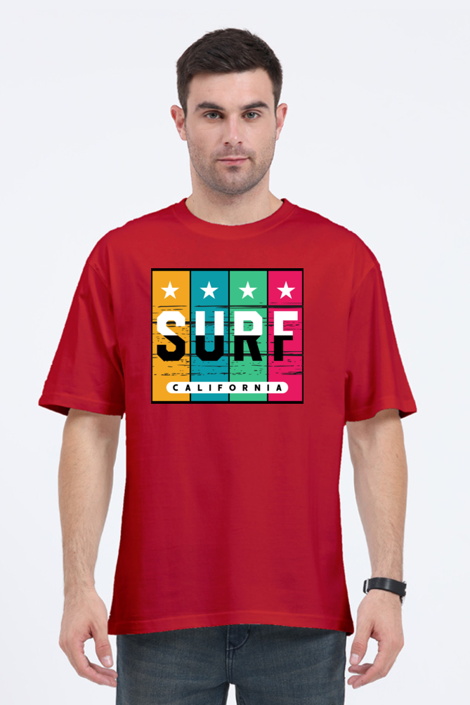 Surf California Men’s Oversized Cotton T-Shirt with Rainbow Print