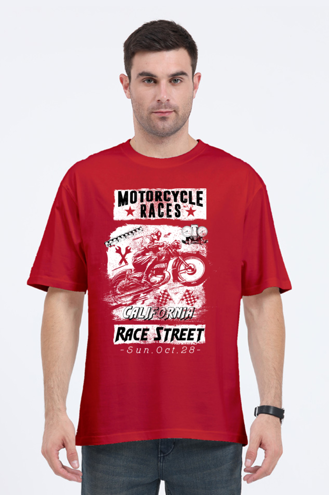 Men’s Oversized T-Shirt with Motorcycle Races Print