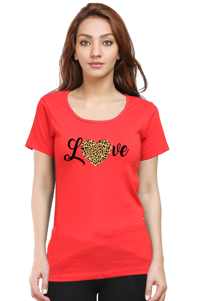 Love Leopard Heart Print Cotton Regular Fit T-Shirt for Women