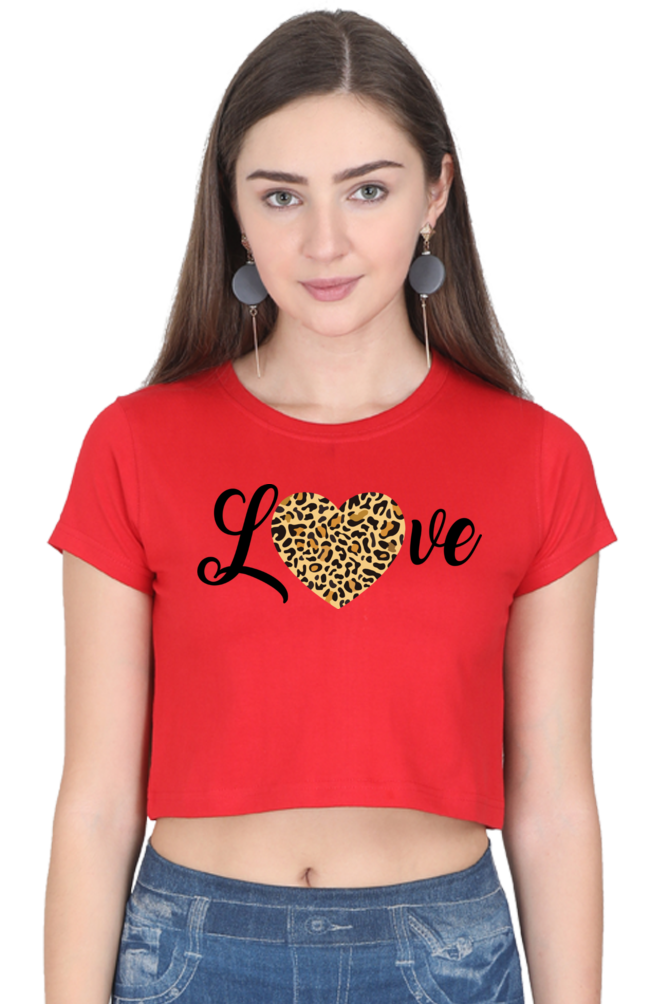 Love Leopard Heart Print Cotton Crop Top for Women