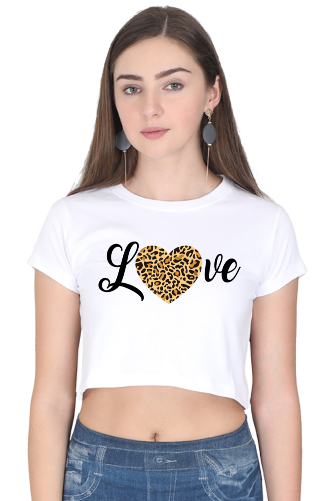 Love Leopard Heart Print Cotton Crop Top for Women