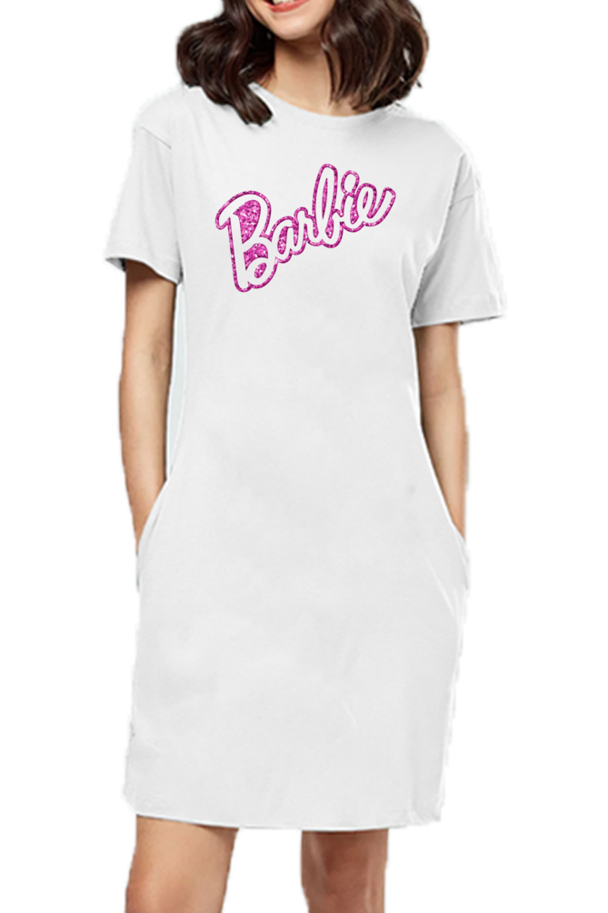 Barbie Logo Pink Cotton T-Shirt Dress for Women