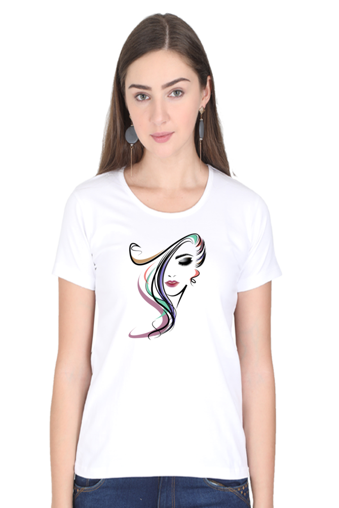 Abstract Feminine Face Print Cotton Half Sleeved T-Shirt for Women