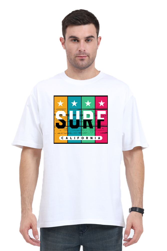 Surf California Men’s Oversized Cotton T-Shirt with Rainbow Print