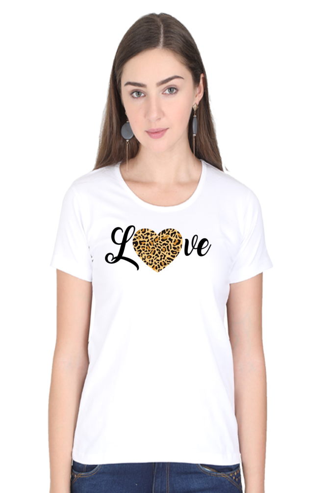 Love Leopard Heart Print Cotton Regular Fit T-Shirt for Women