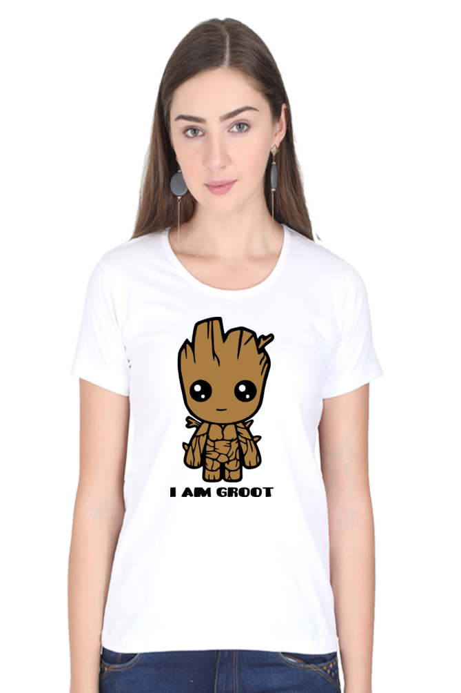 Groot Print Cotton Regular Fit T-Shirt for Women - I am Groot