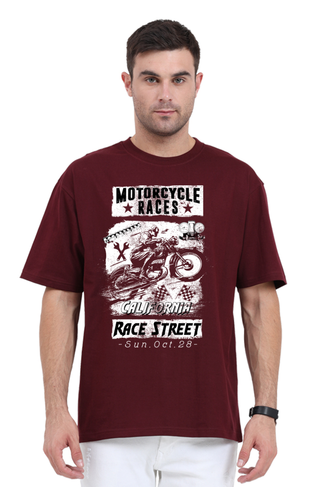 Men’s Oversized T-Shirt with Motorcycle Races Print