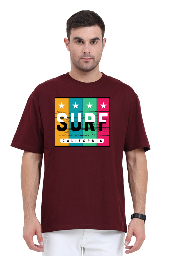 Surf California Men’s Oversized Cotton T-Shirt with Rainbow Print