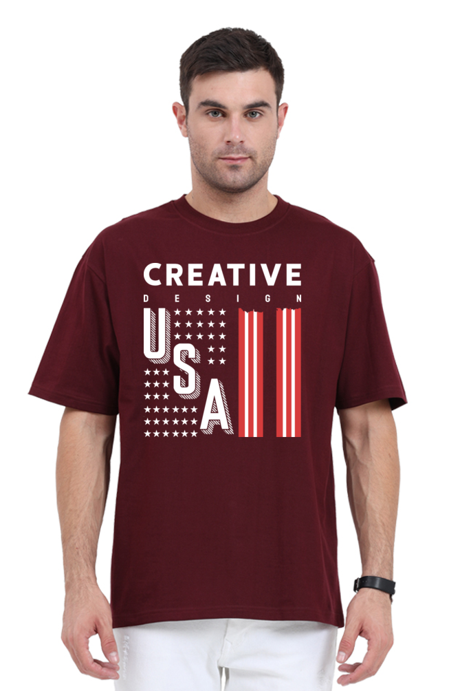 Creative Design Men’s Oversized Cotton T-Shirt with USA Print