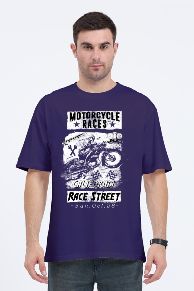 Men’s Oversized T-Shirt with Motorcycle Races Print