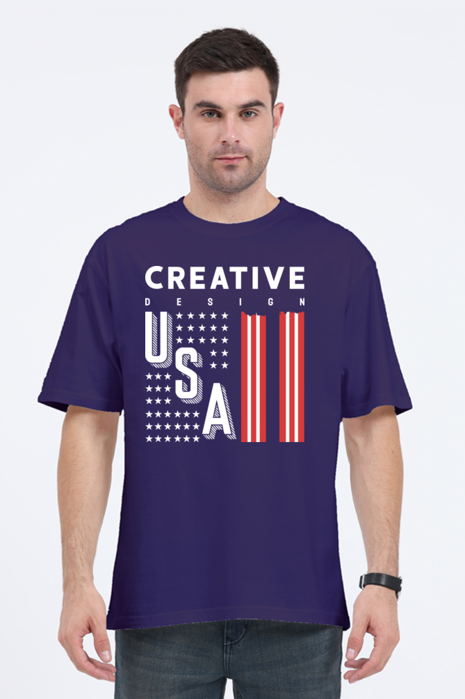 Creative Design Men’s Oversized Cotton T-Shirt with USA Print