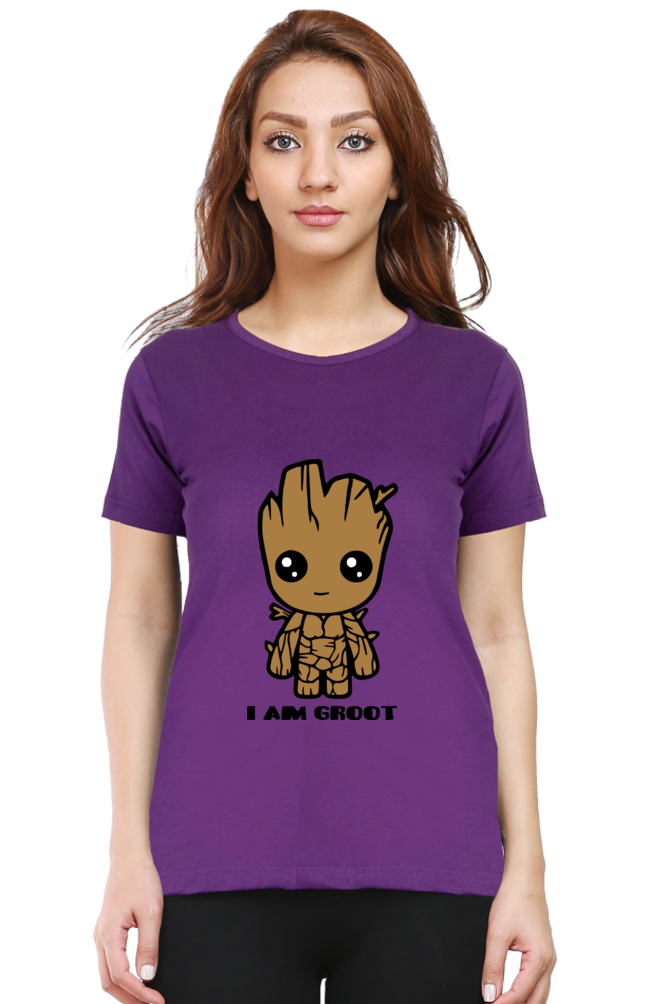 Groot Print Cotton Regular Fit T-Shirt for Women - I am Groot