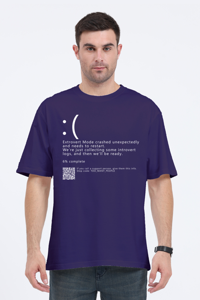 Introvert's BSOD Blue Screen of Death Men's Oversized T-Shirt - Quirky and Bold Statement Print