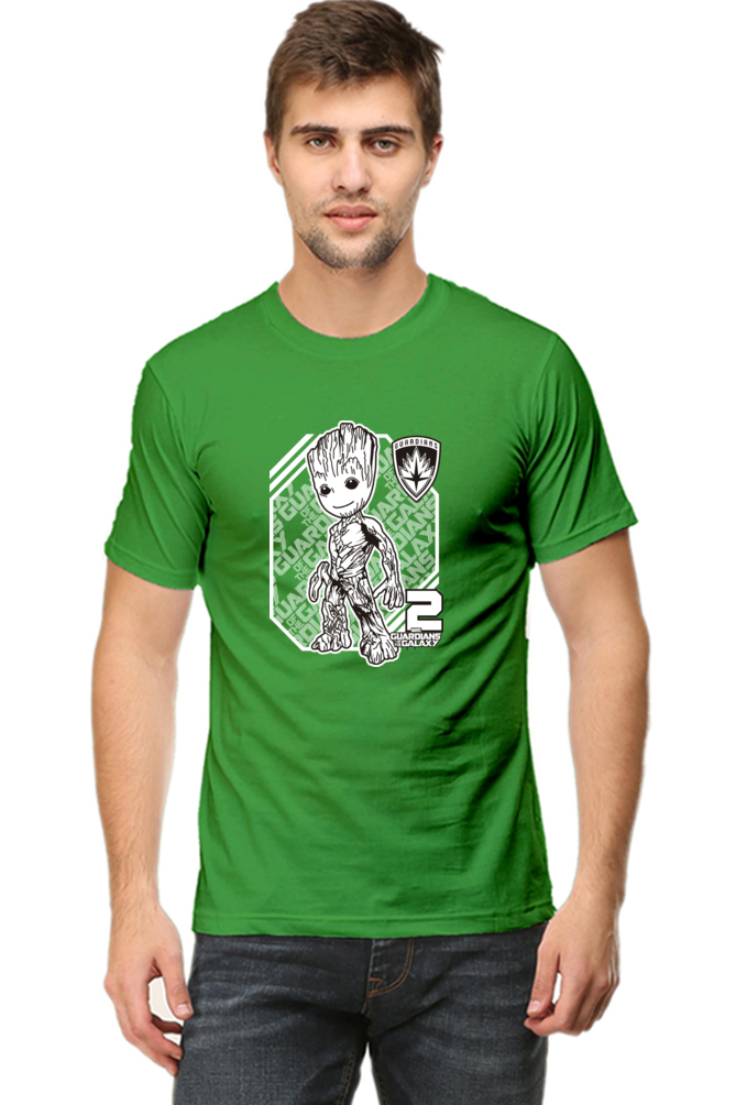 Groot Print and Guardians of the Galaxy Text Cotton T-Shirt for Men