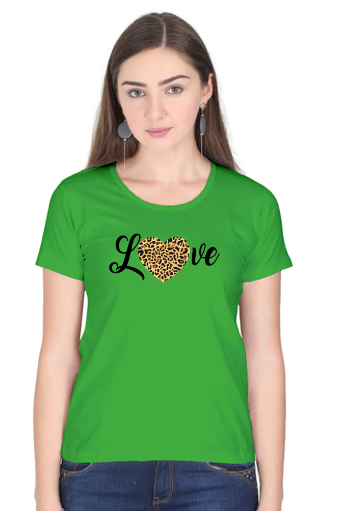 Love Leopard Heart Print Cotton Regular Fit T-Shirt for Women