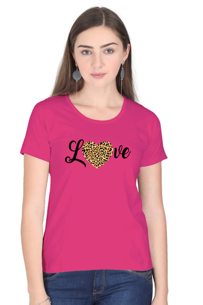 Love Leopard Heart Print Cotton Regular Fit T-Shirt for Women