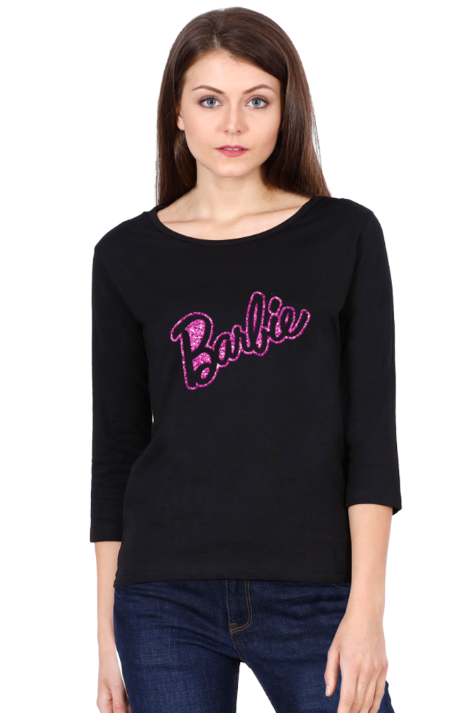 Barbie Logo Pink Cotton Full Sleeve T-Shirt for Women