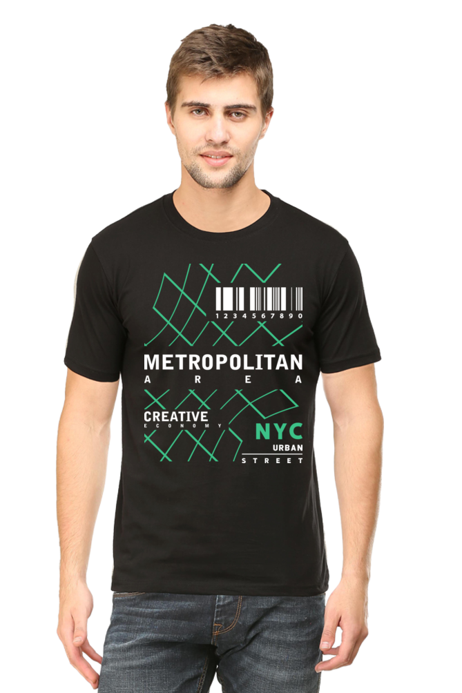 NYC Urban Street Men’s Regular Fit Cotton T-Shirt with Metropolitan Print