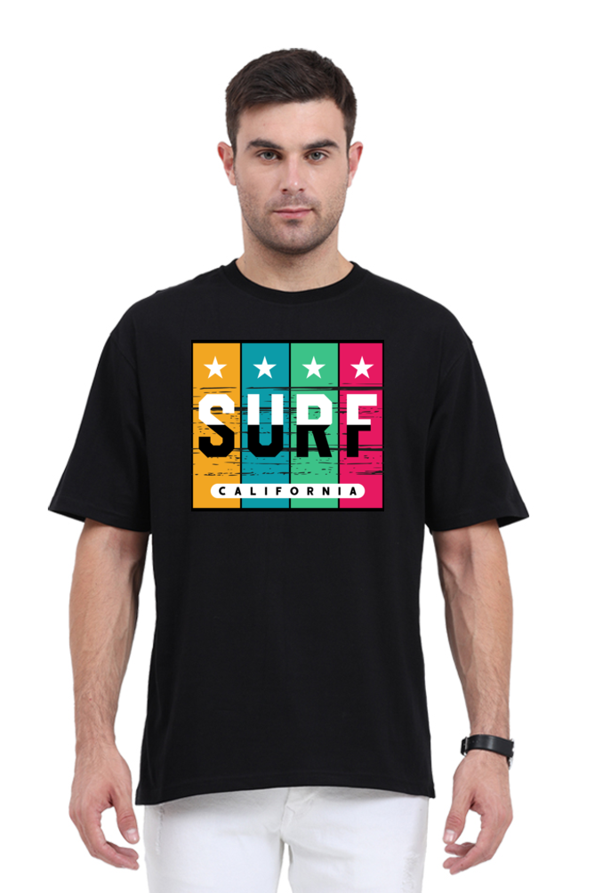 Surf California Men’s Oversized Cotton T-Shirt with Rainbow Print