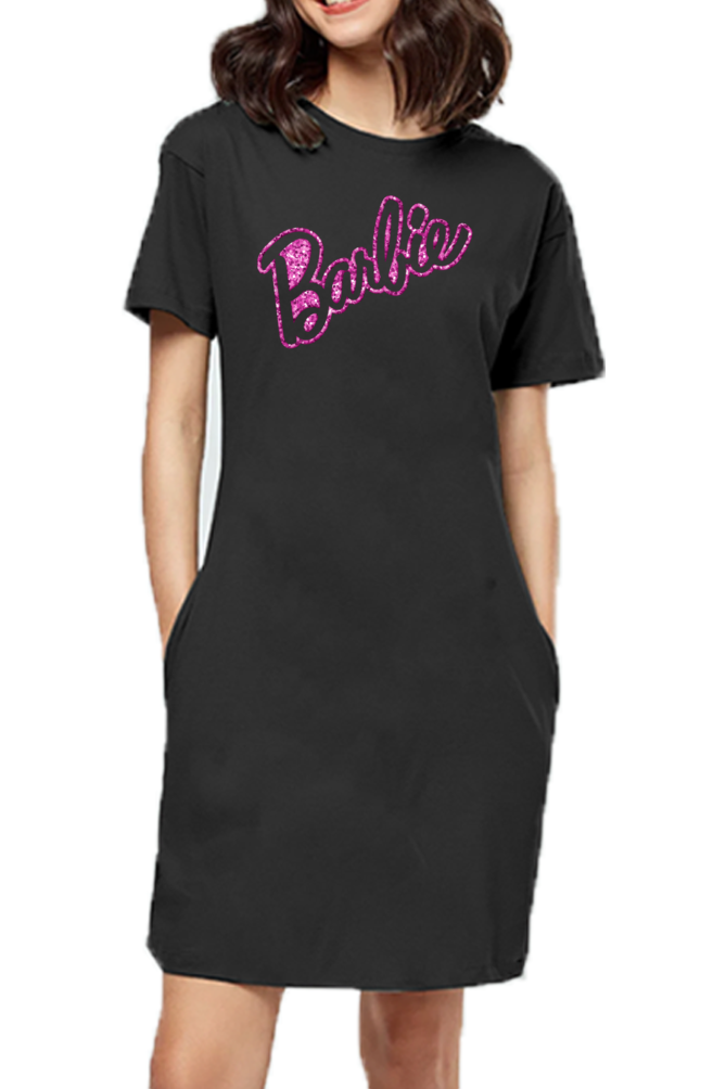 Barbie Logo Pink Cotton T-Shirt Dress for Women