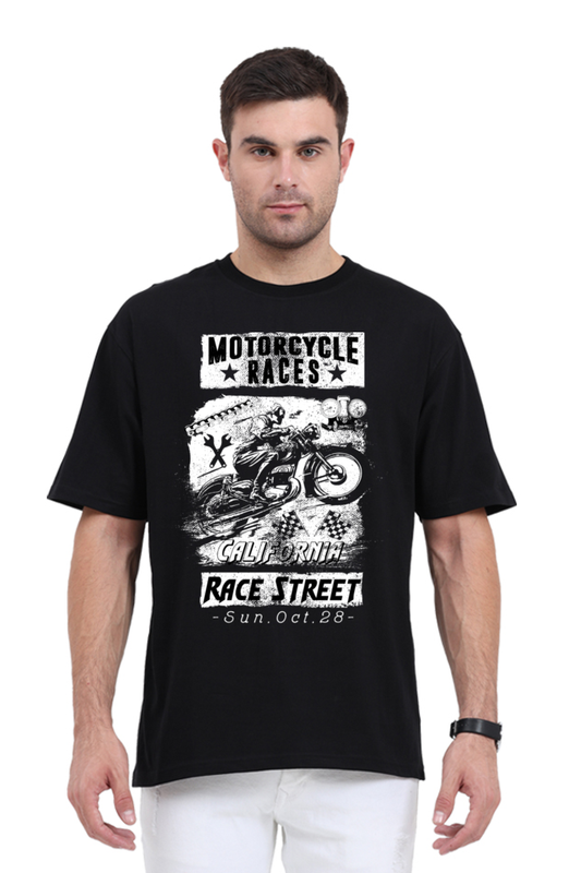 Men’s Oversized T-Shirt with Motorcycle Races Print