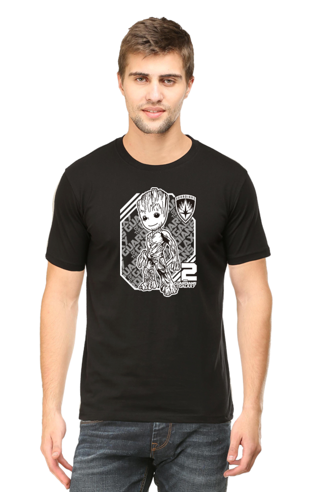 Groot Print and Guardians of the Galaxy Text Cotton T-Shirt for Men