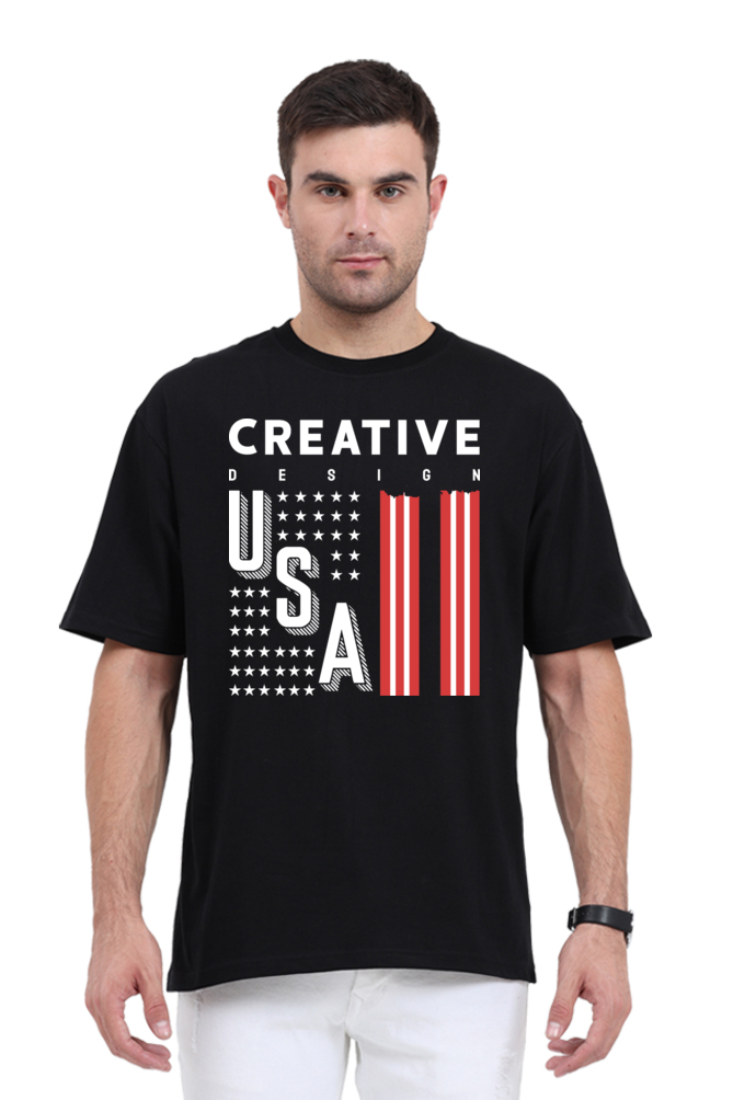 Creative Design Men’s Oversized Cotton T-Shirt with USA Print