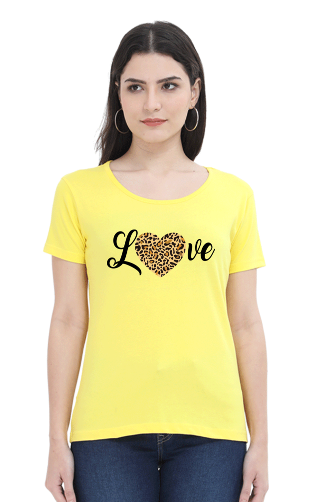 Love Leopard Heart Print Cotton Regular Fit T-Shirt for Women