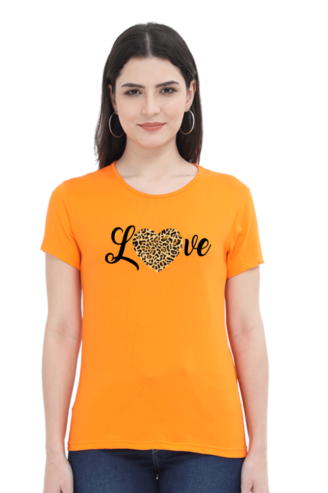 Love Leopard Heart Print Cotton Regular Fit T-Shirt for Women