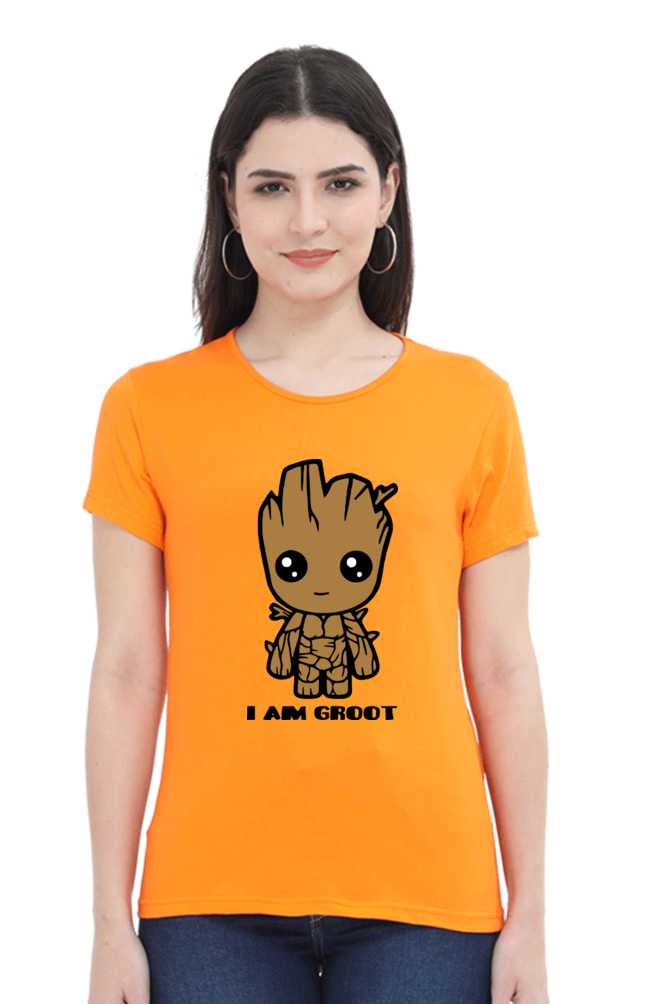 Groot Print Cotton Regular Fit T-Shirt for Women - I am Groot