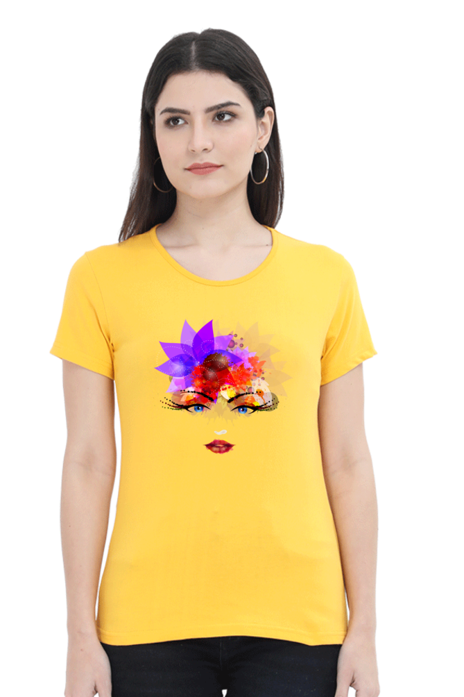 Colorful Feminine Face Print Cotton T-Shirt for Women