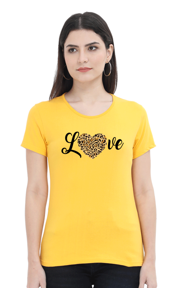 Love Leopard Heart Print Cotton Regular Fit T-Shirt for Women