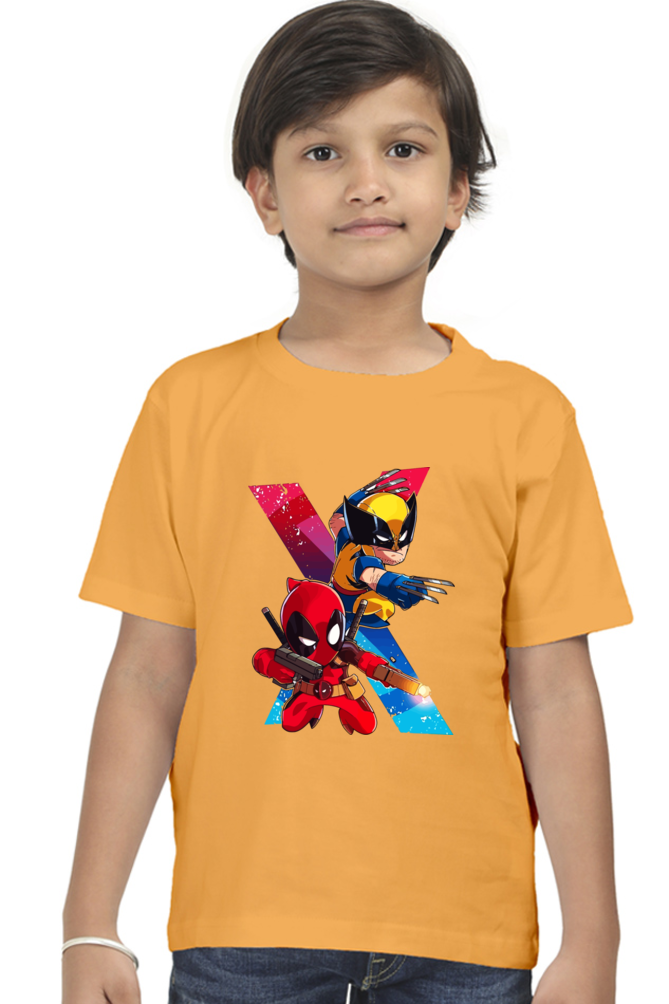 Kids Deadpool and Wolverine Action Print Half Sleeve T-Shirt