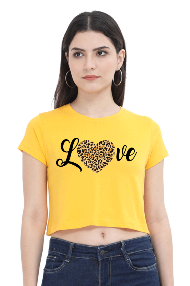 Love Leopard Heart Print Cotton Crop Top for Women