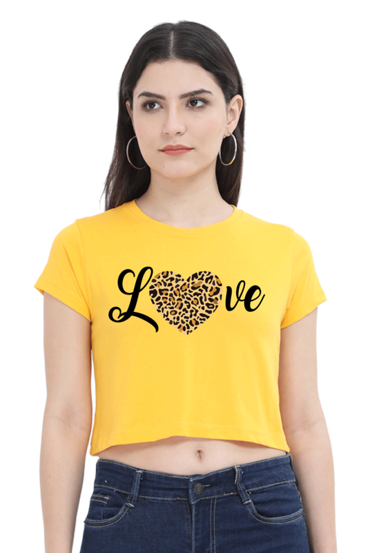 Love Leopard Heart Print Cotton Crop Top for Women