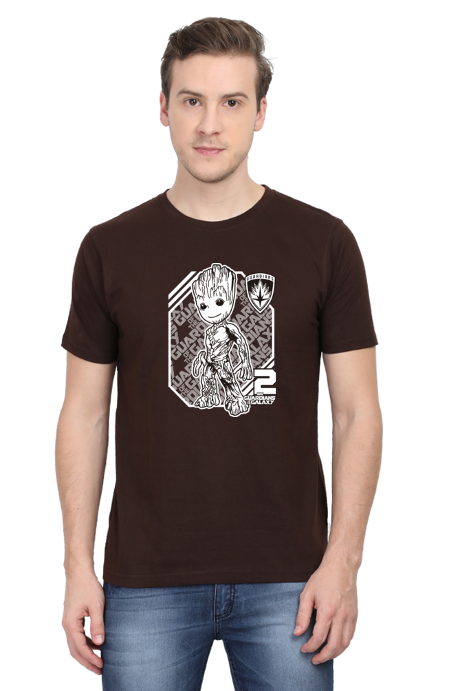 Groot Print and Guardians of the Galaxy Text Cotton T-Shirt for Men