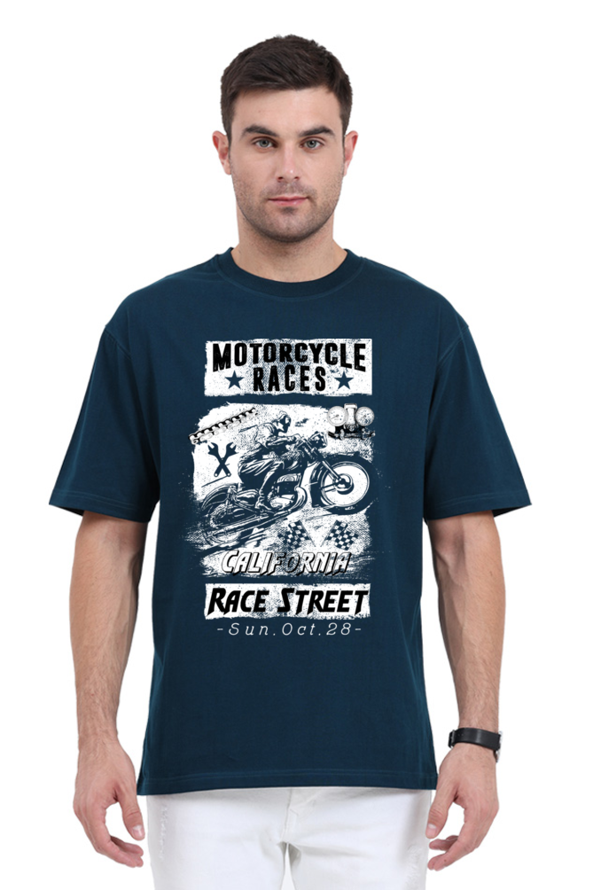 Men’s Oversized T-Shirt with Motorcycle Races Print