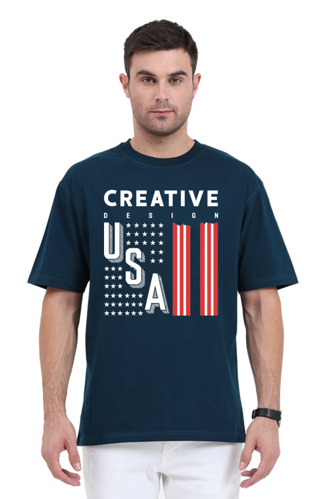 Creative Design Men’s Oversized Cotton T-Shirt with USA Print