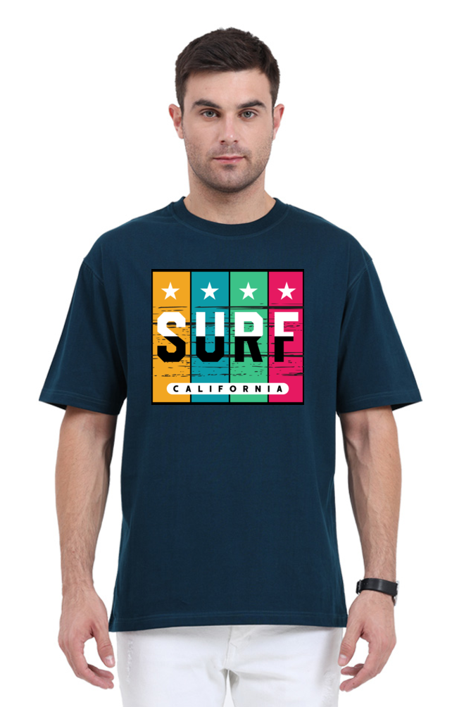 Surf California Men’s Oversized Cotton T-Shirt with Rainbow Print