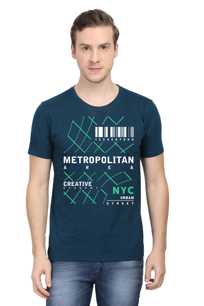 NYC Urban Street Men’s Regular Fit Cotton T-Shirt with Metropolitan Print