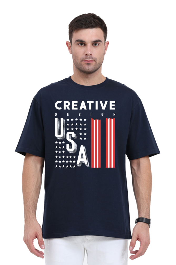 Creative Design Men’s Oversized Cotton T-Shirt with USA Print