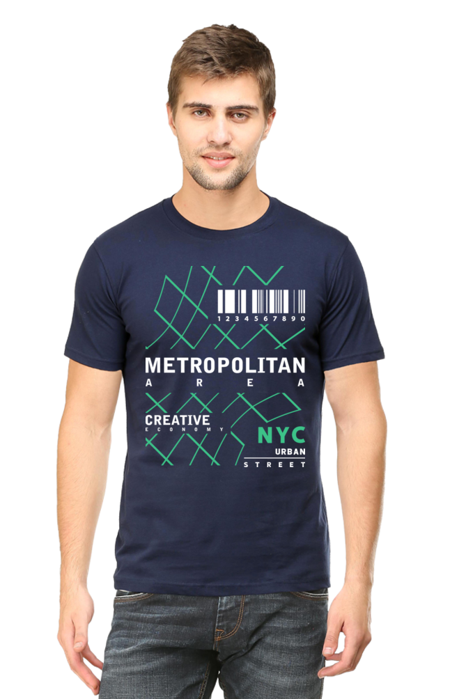 NYC Urban Street Men’s Regular Fit Cotton T-Shirt with Metropolitan Print