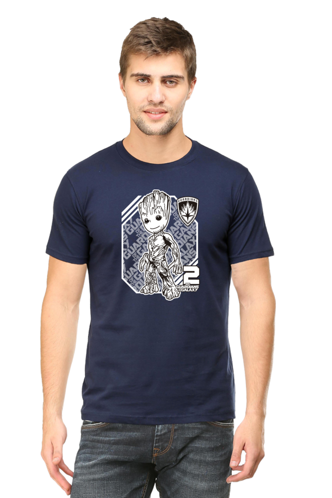 Groot Print and Guardians of the Galaxy Text Cotton T-Shirt for Men