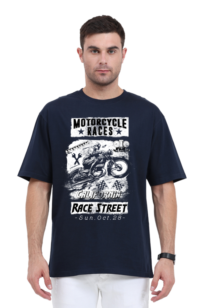 Men’s Oversized T-Shirt with Motorcycle Races Print