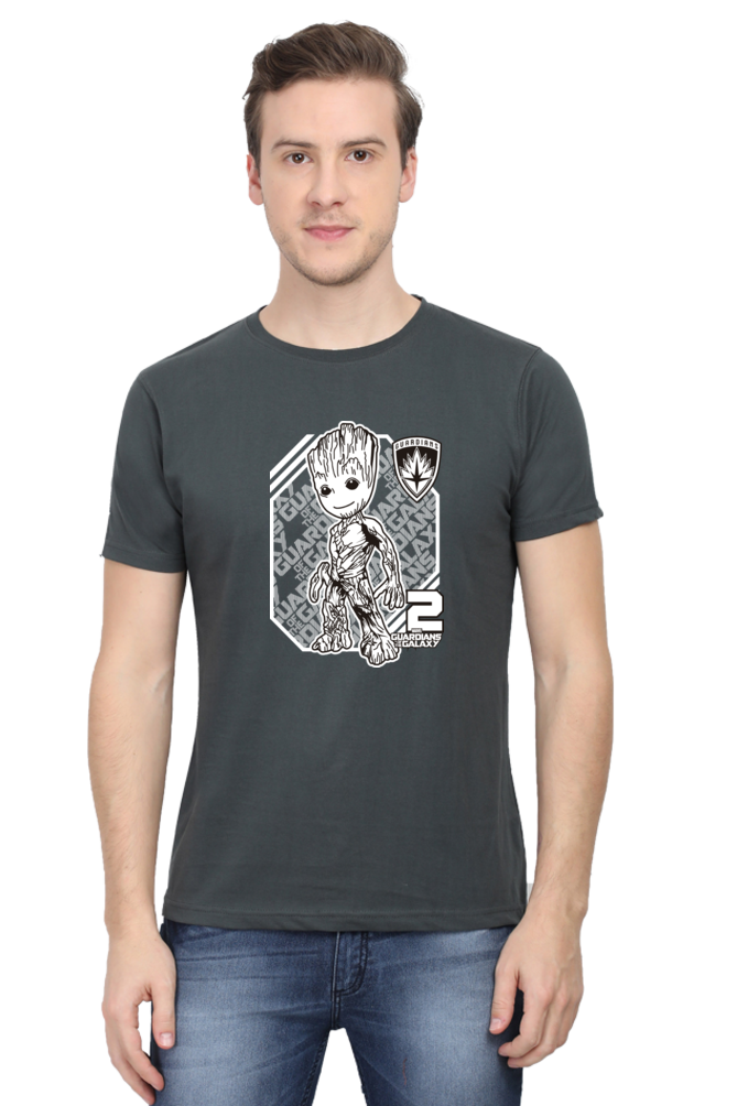 Groot Print and Guardians of the Galaxy Text Cotton T-Shirt for Men