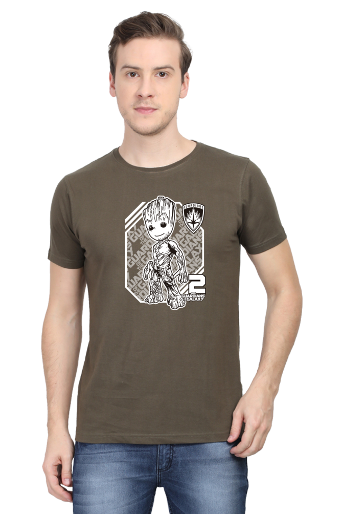 Groot Print and Guardians of the Galaxy Text Cotton T-Shirt for Men