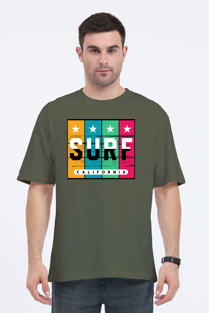 Surf California Men’s Oversized Cotton T-Shirt with Rainbow Print