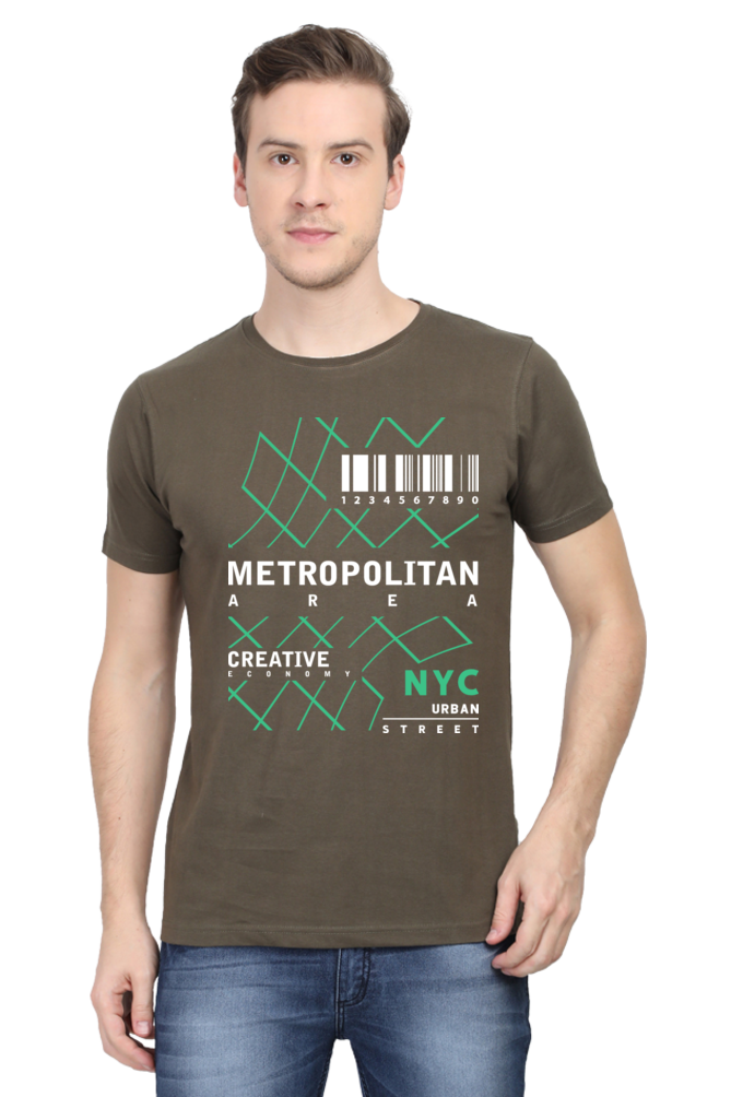 NYC Urban Street Men’s Regular Fit Cotton T-Shirt with Metropolitan Print