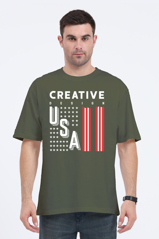 Creative Design Men’s Oversized Cotton T-Shirt with USA Print