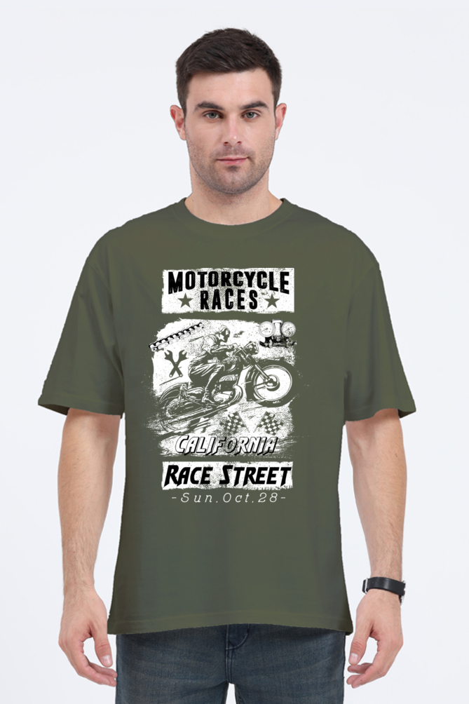 Men’s Oversized T-Shirt with Motorcycle Races Print